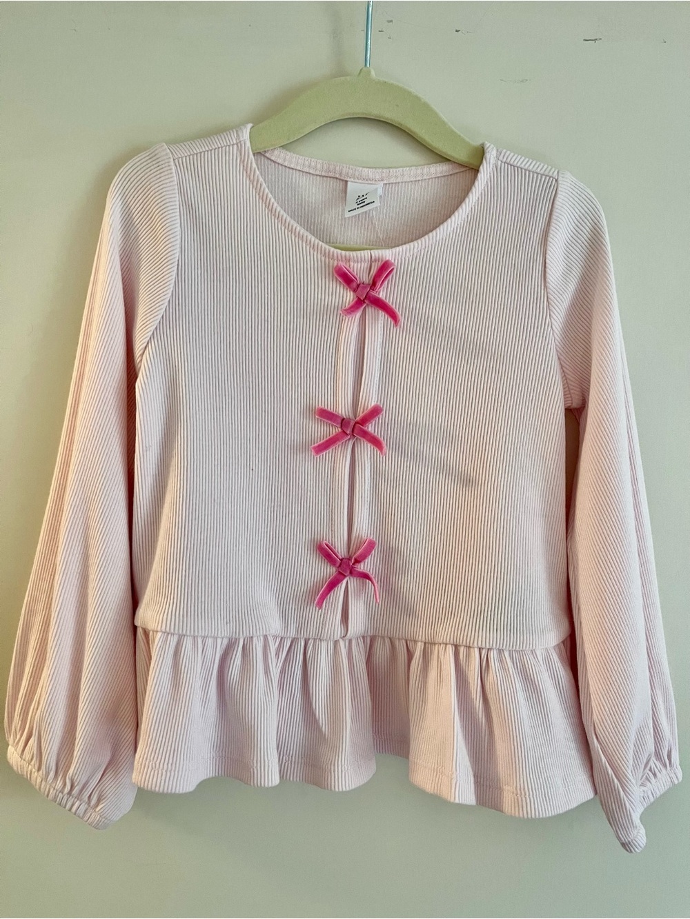 GAP Light Pink Long-Sleeve Top with Bright Pink Bows NWT